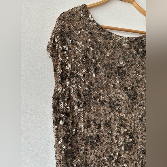$480 Vince Bronze Sequin Holiday Cap Sleeve Shift Tunic Dress XS - Picture 11 of 13